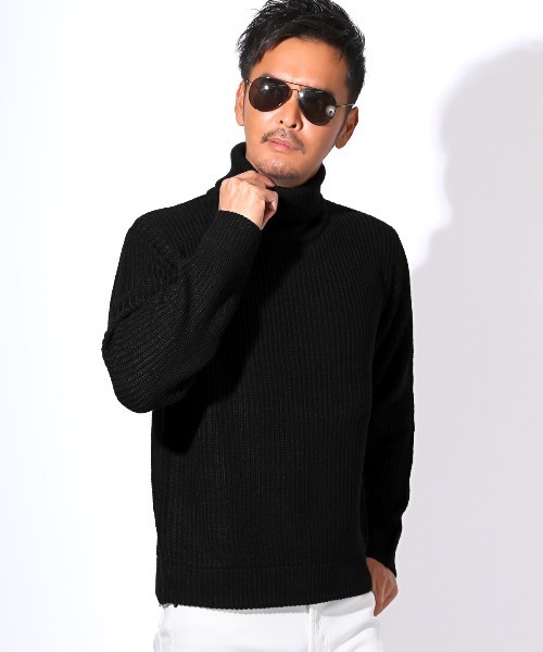LUXSTYLE(ラグスタイル)の「畦編みタートルネックニット(ニット/セーター・メンズ・ベージュ/ブラックミックス/ホワイト/ブラック/ミックスグレー・M/L/XL)」の6枚目の写真