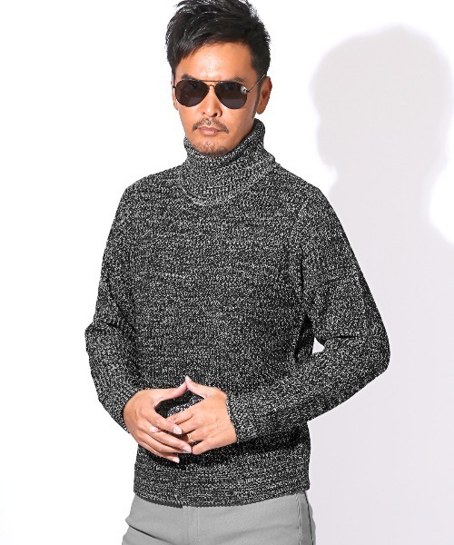 LUXSTYLE(ラグスタイル)の「畦編みタートルネックニット(ニット/セーター・メンズ・ベージュ/ブラックミックス/ホワイト/ブラック/ミックスグレー・M/L/XL)」の8枚目の写真