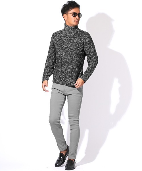 LUXSTYLE(ラグスタイル)の「畦編みタートルネックニット(ニット/セーター・メンズ・ベージュ/ブラックミックス/ホワイト/ブラック/ミックスグレー・M/L/XL)」の9枚目の写真