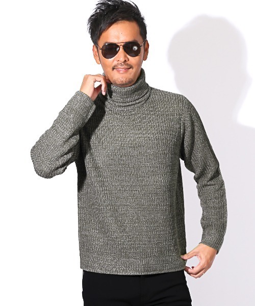 LUXSTYLE(ラグスタイル)の「畦編みタートルネックニット(ニット/セーター・メンズ・ベージュ/ブラックミックス/ホワイト/ブラック/ミックスグレー・M/L/XL)」の10枚目の写真