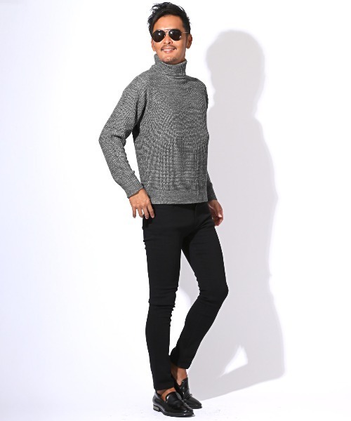 LUXSTYLE(ラグスタイル)の「畦編みタートルネックニット(ニット/セーター・メンズ・ベージュ/ブラックミックス/ホワイト/ブラック/ミックスグレー・M/L/XL)」の11枚目の写真