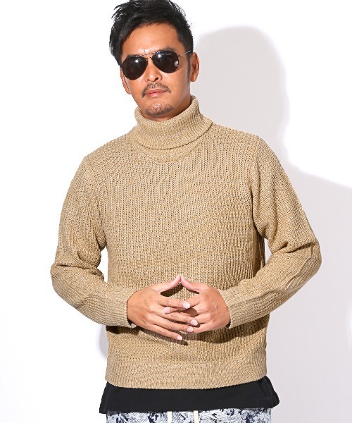 LUXSTYLE(ラグスタイル)の「畦編みタートルネックニット(ニット/セーター・メンズ・ベージュ/ブラックミックス/ホワイト/ブラック/ミックスグレー・M/L/XL)」の12枚目の写真
