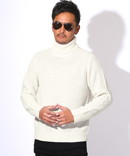 LUXSTYLE(ラグスタイル)の「畦編みタートルネックニット(ニット/セーター・メンズ・ベージュ/ブラックミックス/ホワイト/ブラック/ミックスグレー・M/L/XL)」の14枚目の写真
