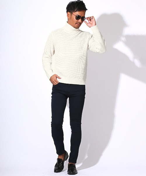 LUXSTYLE(ラグスタイル)の「畦編みタートルネックニット(ニット/セーター・メンズ・ベージュ/ブラックミックス/ホワイト/ブラック/ミックスグレー・M/L/XL)」の15枚目の写真