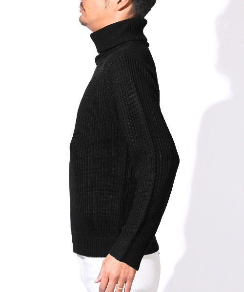 LUXSTYLE(ラグスタイル)の「畦編みタートルネックニット(ニット/セーター・メンズ・ベージュ/ブラックミックス/ホワイト/ブラック/ミックスグレー・M/L/XL)」の16枚目の写真