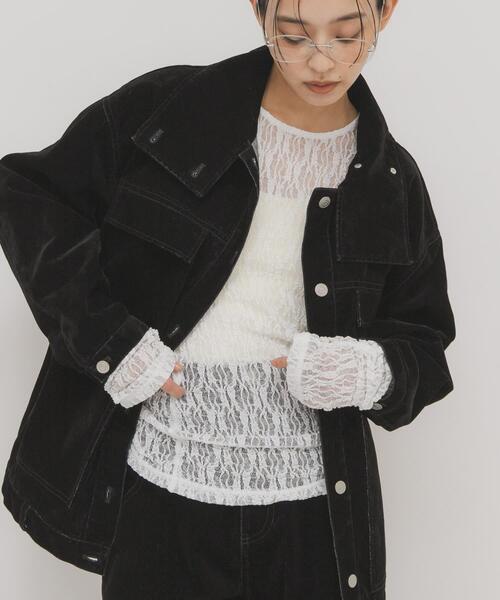 KBF（ケイビーエフ）の「ドッキングレースTEE（Tシャツ/カットソー・レディース・ダークブラウン/アイボリー/オフホワイト・ONE）」の2枚目の写真