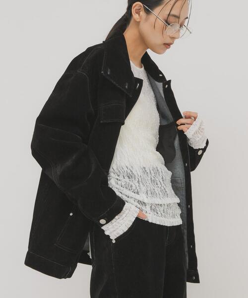 KBF（ケイビーエフ）の「ドッキングレースTEE（Tシャツ/カットソー・レディース・ダークブラウン/アイボリー/オフホワイト・ONE）」の4枚目の写真