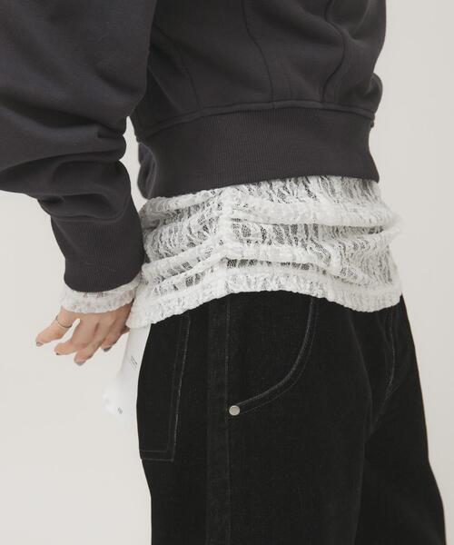 KBF（ケイビーエフ）の「ドッキングレースTEE（Tシャツ/カットソー・レディース・ダークブラウン/アイボリー/オフホワイト・ONE）」の9枚目の写真