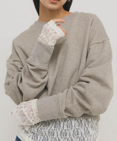 KBF（ケイビーエフ）の「ドッキングレースTEE（Tシャツ/カットソー・レディース・ダークブラウン/アイボリー/オフホワイト・ONE）」の13枚目の写真