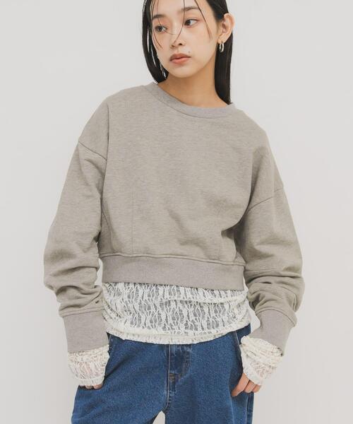 KBF（ケイビーエフ）の「ドッキングレースTEE（Tシャツ/カットソー・レディース・ダークブラウン/アイボリー/オフホワイト・ONE）」の15枚目の写真