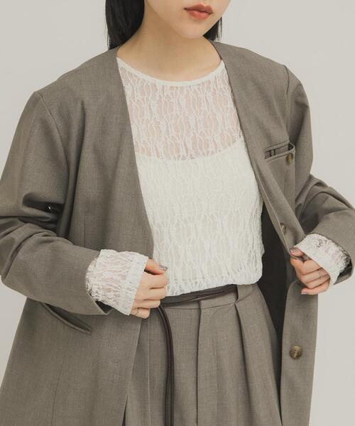 KBF（ケイビーエフ）の「ドッキングレースTEE（Tシャツ/カットソー・レディース・ダークブラウン/アイボリー/オフホワイト・ONE）」の18枚目の写真