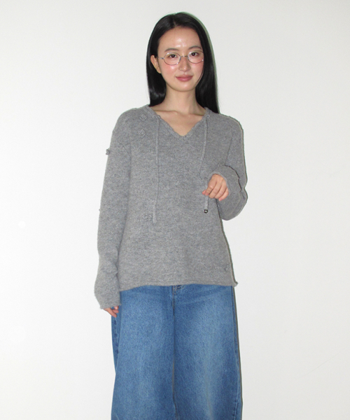 RONRON(ロンロン)の「FLOWER DETAIL V NECK KNIT GREY(ニット/セーター・レディース・その他・FREE)」の6枚目の写真