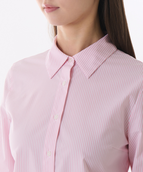 MUSINSA STANDARD WOMAN（ムシンサスタンダードウーマン）の「ウィメンズストライプスリムフィットシャツ[ピンク]（シャツ/ブラウス・レディース・その他・SMALL/MEDIUM/LARGE/X-SMALL）」の3枚目の写真