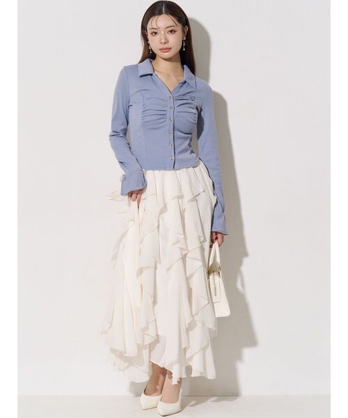 RESEXXY（リゼクシー）の「フロントギャザーリブトップス（Tシャツ/カットソー・レディース・ブラック/ブルー/ホワイト・FREE）」の7枚目の写真