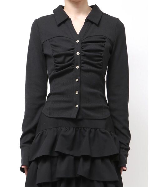 RESEXXY（リゼクシー）の「フロントギャザーリブトップス（Tシャツ/カットソー・レディース・ブラック/ブルー/ホワイト・FREE）」の9枚目の写真