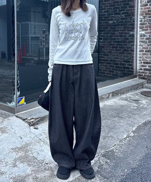 CIAOPANIC（チャオパニック）の「手書きロゴアイレットヘンリーレイヤードトップス（Tシャツ/カットソー・レディース・グレー/ホワイト/サックスブルー・ONE SIZE）」の15枚目の写真