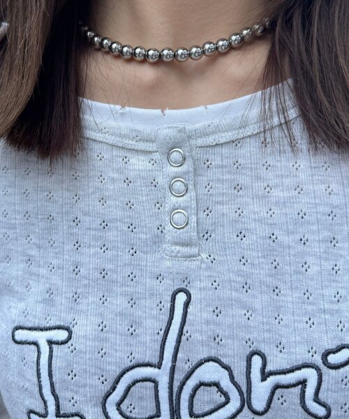 CIAOPANIC（チャオパニック）の「手書きロゴアイレットヘンリーレイヤードトップス（Tシャツ/カットソー・レディース・グレー/ホワイト/サックスブルー・ONE SIZE）」の18枚目の写真