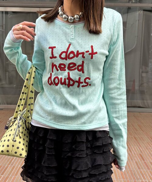 CIAOPANIC（チャオパニック）の「手書きロゴアイレットヘンリーレイヤードトップス（Tシャツ/カットソー・レディース・グレー/ホワイト/サックスブルー・ONE SIZE）」の22枚目の写真