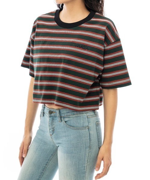 RVCA(ルーカ)の「【RVCA/ルーカ】SUNRISE BE CROP SS/ボーダー ショート丈 半袖Tシャツ(Tシャツ/カットソー・レディース・ブラック系その他/グレー系その他・MEDIUM/SMALL)」の7枚目の写真
