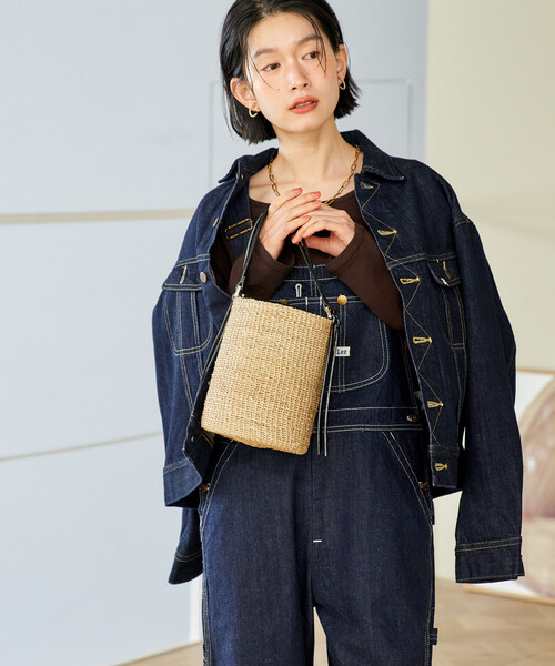 FREAK'S STORE（フリークスストア）の「VIOLAd’ORO/ヴィオラドーロ ファインアバカ バケツ型ショルダーバッグ/レザー切替 かごバッグ（かごバッグ・レディース・ナチュラル/ブラウン・ONE SIZE）」の4枚目の写真