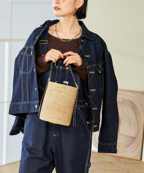 FREAK'S STORE（フリークスストア）の「VIOLAd’ORO/ヴィオラドーロ ファインアバカ バケツ型ショルダーバッグ/レザー切替 かごバッグ（かごバッグ・レディース・ナチュラル/ブラウン・ONE SIZE）」の5枚目の写真