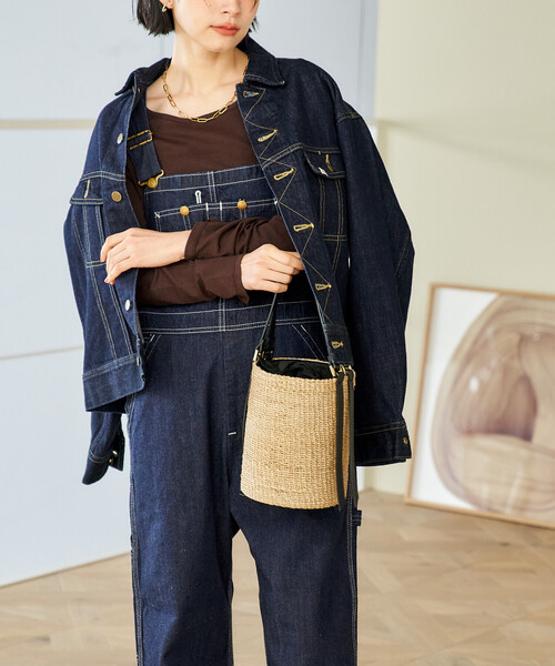 FREAK'S STORE（フリークスストア）の「VIOLAd’ORO/ヴィオラドーロ ファインアバカ バケツ型ショルダーバッグ/レザー切替 かごバッグ（かごバッグ・レディース・ナチュラル/ブラウン・ONE SIZE）」の6枚目の写真