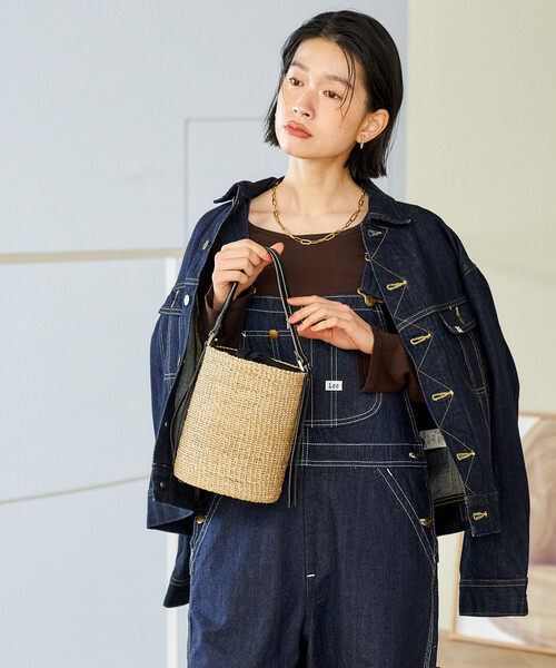 FREAK'S STORE（フリークスストア）の「VIOLAd’ORO/ヴィオラドーロ ファインアバカ バケツ型ショルダーバッグ/レザー切替 かごバッグ（かごバッグ・レディース・ナチュラル/ブラウン・ONE SIZE）」の7枚目の写真