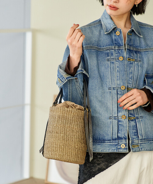 FREAK'S STORE（フリークスストア）の「VIOLAd’ORO/ヴィオラドーロ ファインアバカ バケツ型ショルダーバッグ/レザー切替 かごバッグ（かごバッグ・レディース・ナチュラル/ブラウン・ONE SIZE）」の8枚目の写真