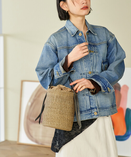 FREAK'S STORE（フリークスストア）の「VIOLAd’ORO/ヴィオラドーロ ファインアバカ バケツ型ショルダーバッグ/レザー切替 かごバッグ（かごバッグ・レディース・ナチュラル/ブラウン・ONE SIZE）」の9枚目の写真