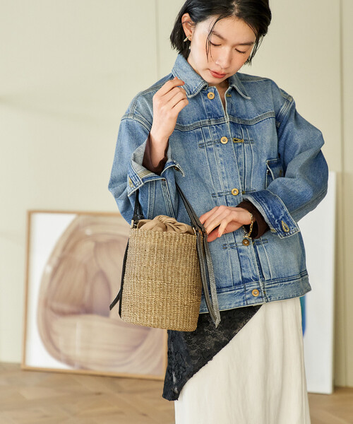 FREAK'S STORE（フリークスストア）の「VIOLAd’ORO/ヴィオラドーロ ファインアバカ バケツ型ショルダーバッグ/レザー切替 かごバッグ（かごバッグ・レディース・ナチュラル/ブラウン・ONE SIZE）」の10枚目の写真