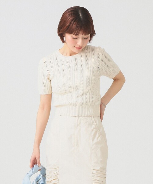 Ray BEAMS（レイビームス）の「ケーブル ハーフスリーブ クルーネック（ニット/セーター・レディース・オフホワイト/サックスブルー/ライトグレー・ONE SIZE）」の7枚目の写真