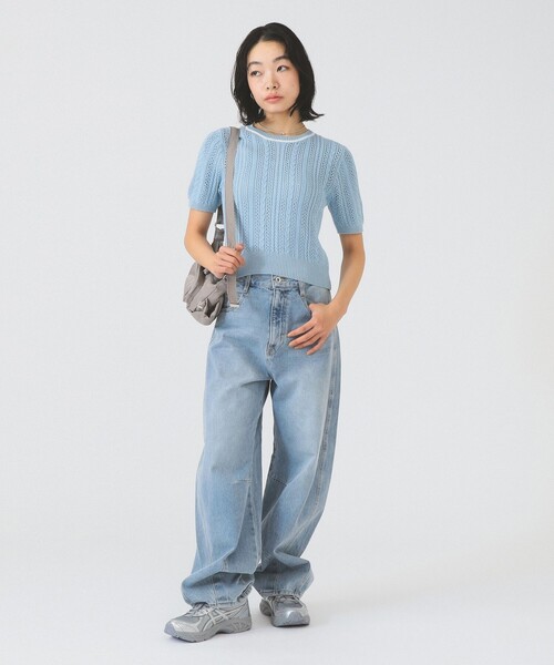 Ray BEAMS（レイビームス）の「ケーブル ハーフスリーブ クルーネック（ニット/セーター・レディース・オフホワイト/サックスブルー/ライトグレー・ONE SIZE）」の12枚目の写真