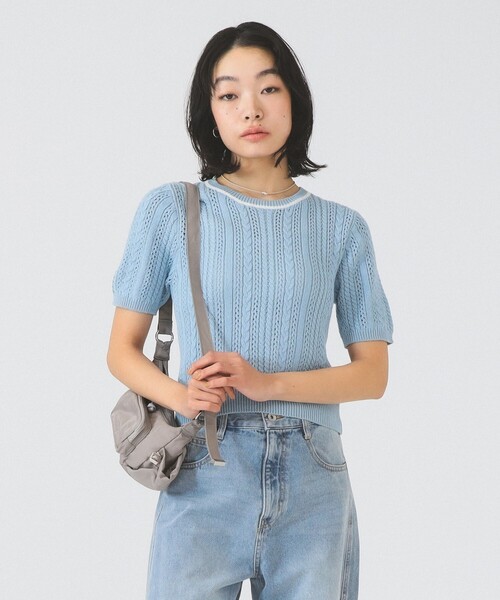 Ray BEAMS（レイビームス）の「ケーブル ハーフスリーブ クルーネック（ニット/セーター・レディース・オフホワイト/サックスブルー/ライトグレー・ONE SIZE）」の15枚目の写真