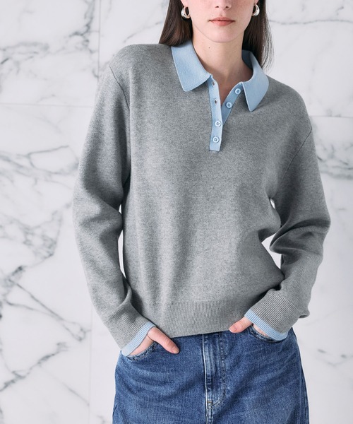 N.O.R.C(ノーク)の「【ZOZO限定】ファンクションイージーポロニット(ニット/セーター・レディース・ホワイト×ブラック/グレー×サックスブルー・フリー)」の2枚目の写真