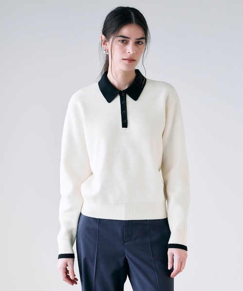 N.O.R.C(ノーク)の「【ZOZO限定】ファンクションイージーポロニット(ニット/セーター・レディース・ホワイト×ブラック/グレー×サックスブルー・フリー)」の4枚目の写真