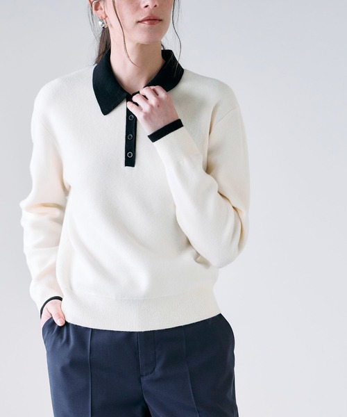 N.O.R.C(ノーク)の「【ZOZO限定】ファンクションイージーポロニット(ニット/セーター・レディース・ホワイト×ブラック/グレー×サックスブルー・フリー)」の5枚目の写真
