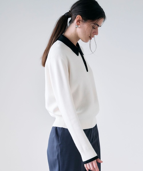 N.O.R.C(ノーク)の「【ZOZO限定】ファンクションイージーポロニット(ニット/セーター・レディース・ホワイト×ブラック/グレー×サックスブルー・フリー)」の6枚目の写真