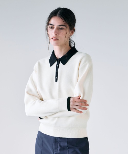 N.O.R.C(ノーク)の「【ZOZO限定】ファンクションイージーポロニット(ニット/セーター・レディース・ホワイト×ブラック/グレー×サックスブルー・フリー)」の7枚目の写真