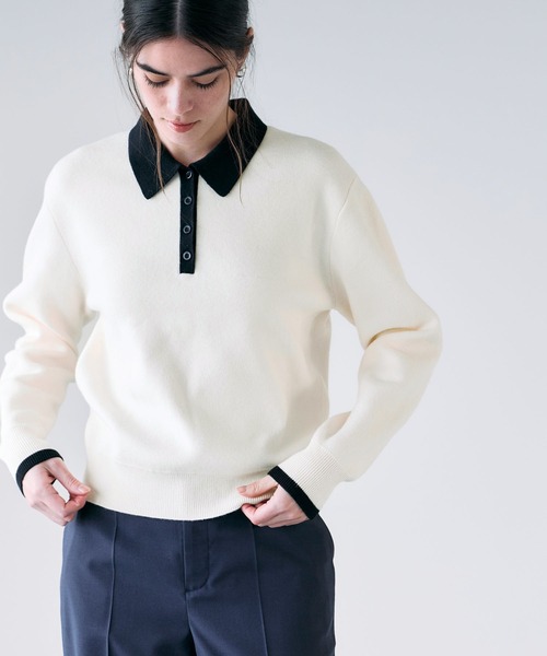 N.O.R.C(ノーク)の「【ZOZO限定】ファンクションイージーポロニット(ニット/セーター・レディース・ホワイト×ブラック/グレー×サックスブルー・フリー)」の8枚目の写真
