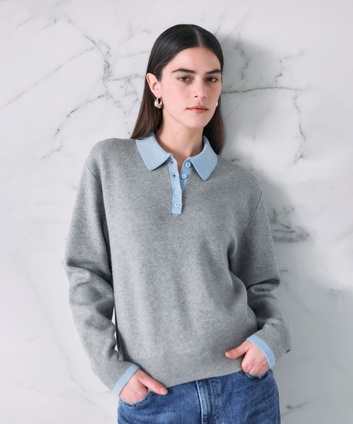 N.O.R.C(ノーク)の「【ZOZO限定】ファンクションイージーポロニット(ニット/セーター・レディース・ホワイト×ブラック/グレー×サックスブルー・フリー)」の13枚目の写真