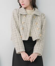 ems excite（エムズエキサイト）の「レース付ツイードコート（ノーカラーコート）」