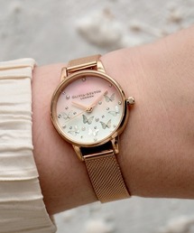 OLIVIA BURTON（オリビアバートン）の「「OLIVIA BURTON/オリビアバートン」スパークル バタフライ - ミディ RG メッシュ ブラッシュ ダイヤル & ホワイト ブルー MOP バタフライ（アナログ腕時計）」