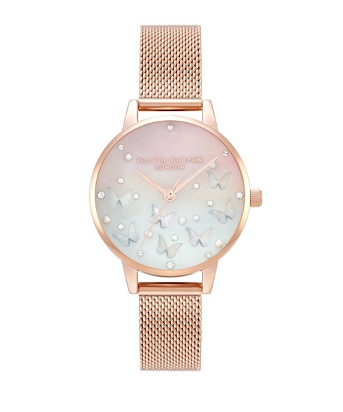 OLIVIA BURTON（オリビアバートン）の「「OLIVIA BURTON/オリビアバートン」スパークル バタフライ - ミディ RG メッシュ ブラッシュ ダイヤル & ホワイト ブルー MOP バタフライ（アナログ腕時計・レディース・ピンクゴールド・FREE）」の2枚目の写真