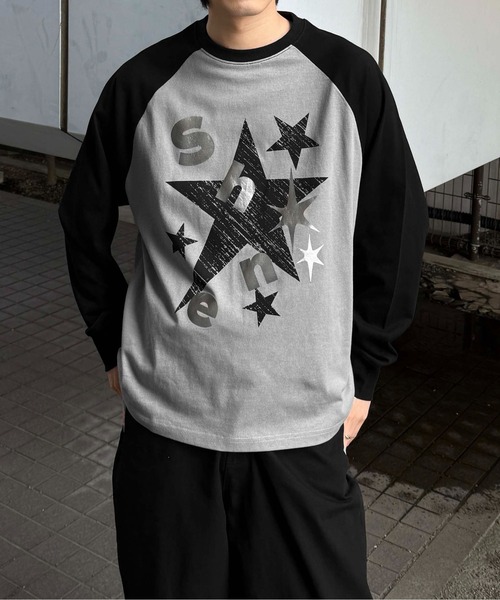 sedacle(セダクル)の「箔プリントラグランロゴロンT(Tシャツ/カットソー・メンズ・オフホワイト/チャコールグレー・SMALL/LARGE/MEDIUM)」の2枚目の写真