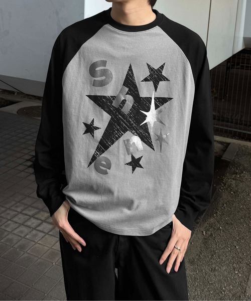 sedacle(セダクル)の「箔プリントラグランロゴロンT(Tシャツ/カットソー・メンズ・オフホワイト/チャコールグレー・SMALL/LARGE/MEDIUM)」の14枚目の写真