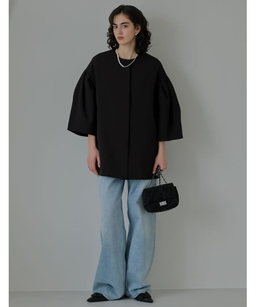 Re:EDIT（リエディ）の「[2026S/S COLLECTION][MEISM by Re:EDIT]バレルスリーブノーカラーミドルジャケットコート（ノーカラージャケット・レディース・ブラック・LARGE/MEDIUM）」の15枚目の写真