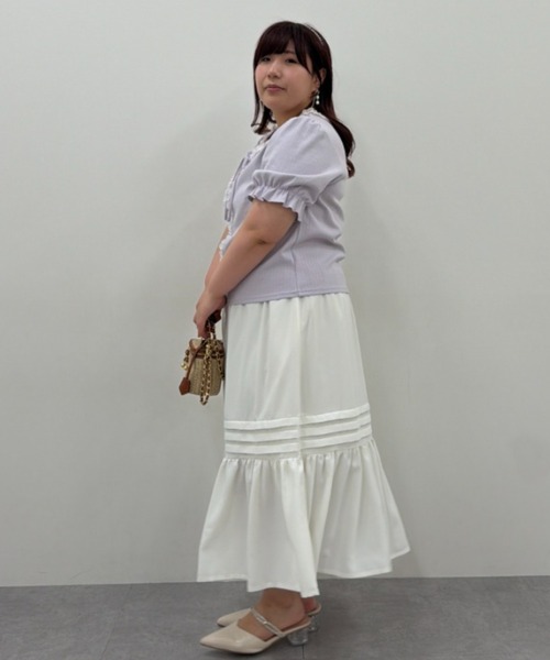 marun(マルン)の「<大きいサイズ>編み上げデザインカットソー marun(Tシャツ/カットソー・レディース・ラベンダー/オフホワイト/ネイビー・3L/LL/5L/4L/L)」の13枚目の写真