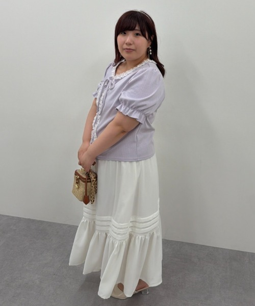 marun(マルン)の「<大きいサイズ>編み上げデザインカットソー marun(Tシャツ/カットソー・レディース・ラベンダー/オフホワイト/ネイビー・3L/LL/5L/4L/L)」の15枚目の写真