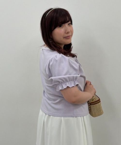 marun(マルン)の「<大きいサイズ>編み上げデザインカットソー marun(Tシャツ/カットソー・レディース・ラベンダー/オフホワイト/ネイビー・3L/LL/5L/4L/L)」の5枚目の写真