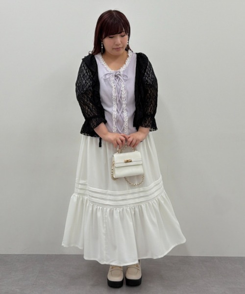 marun(マルン)の「<大きいサイズ>編み上げデザインカットソー marun(Tシャツ/カットソー・レディース・ラベンダー/オフホワイト/ネイビー・3L/LL/5L/4L/L)」の6枚目の写真